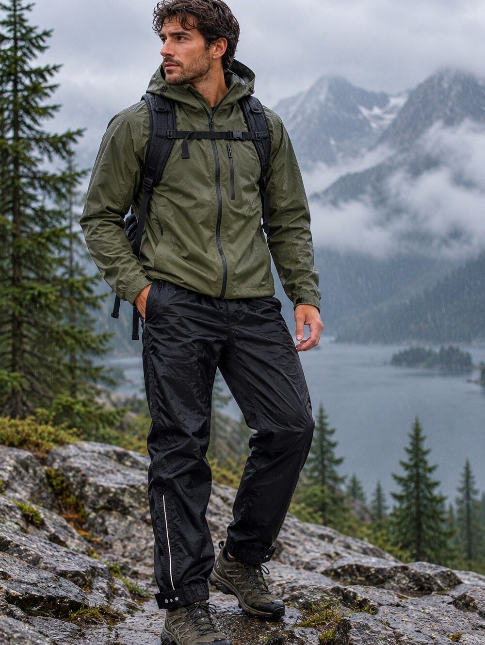 REI Men’s Medium Black Nylon Rain Shell Pants Full Ankle Zip Gorpcore